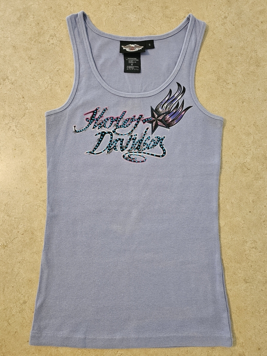 Harley-Davidson Tops - Harley-Davidson Lavender Ribbed Tank with Iridescent Flame Star Graphic